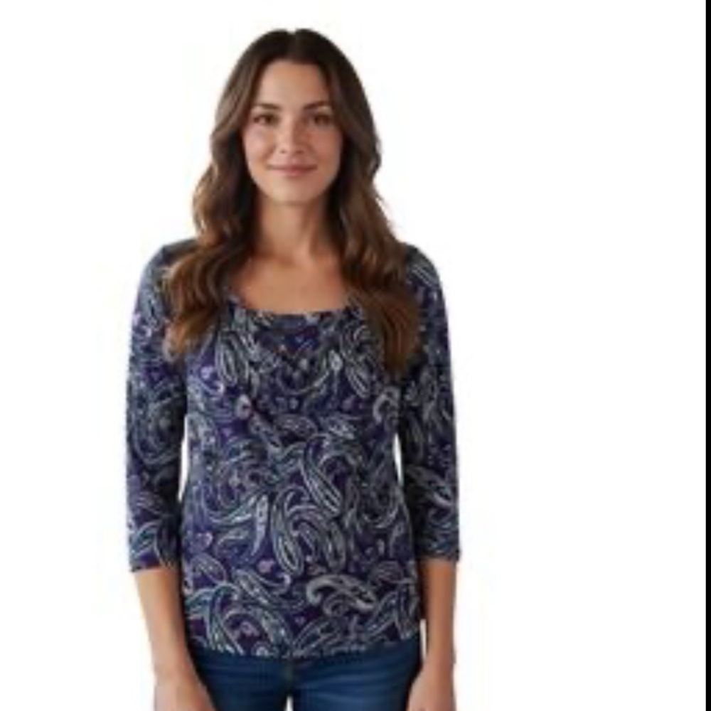 MICHAEL Michael Kors Paisley Purple and Blue Fitted 3/4 Sleeve Blouse Size L